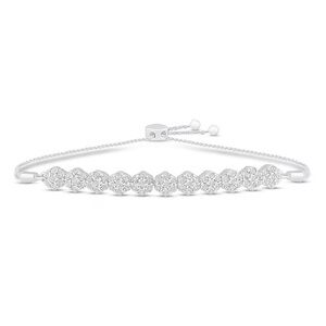 EUC 925 Sterling Silver 1/5 ct tw Round-cut Diamond Bolo Bracelet